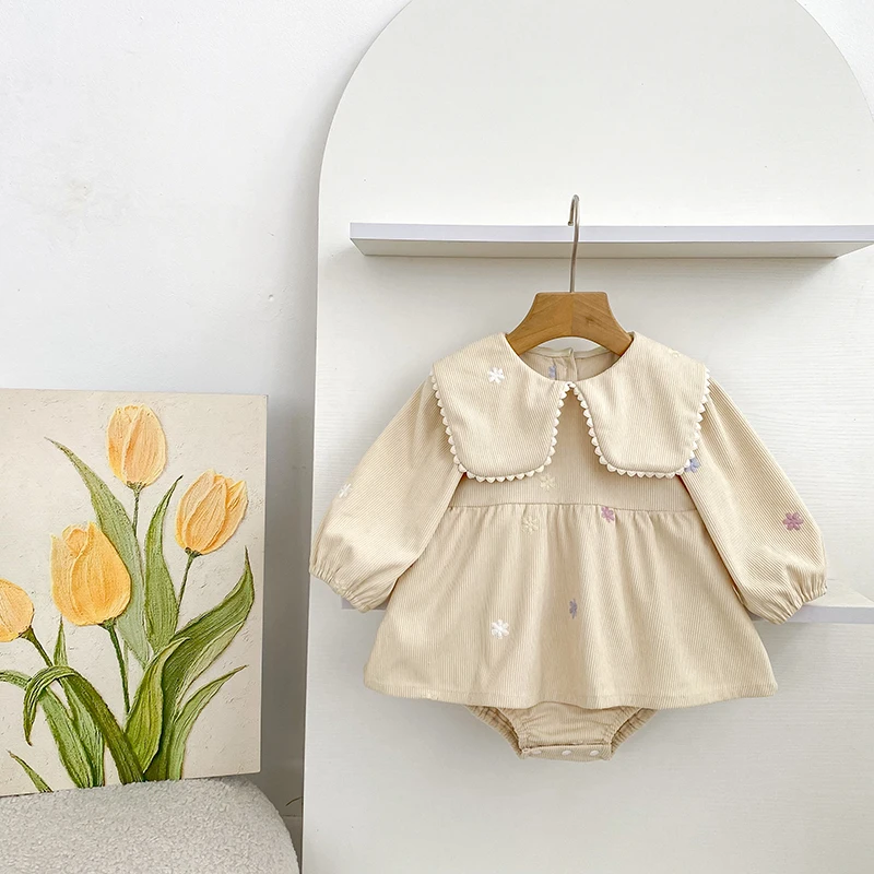 2026 Baby-Mädchen-Stramplerkleid Frühling Herbst Langarm Bunte Blumenstickerei Gestreifter Säuglings-Body Neugeborenes Mädchen 0-24M – Detail 6