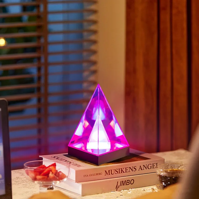 LED 3D Pyramid Cube Night Light RGB Dimmable Ambient Light Rechargeable Bedroom Bedside Decorative Table Lamp Birthday Gift