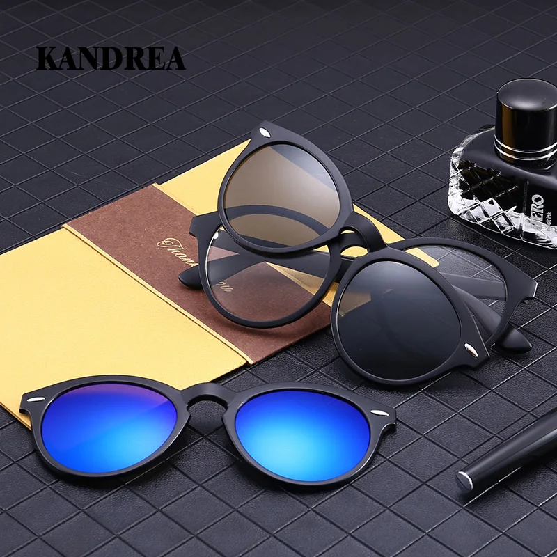 

KANDREA Round 6 IN 1 Retro Polaroid Sunglasses Women Men Clip on Sun Glasses Fashion Optical Myopia Prescription Eyewear 2205