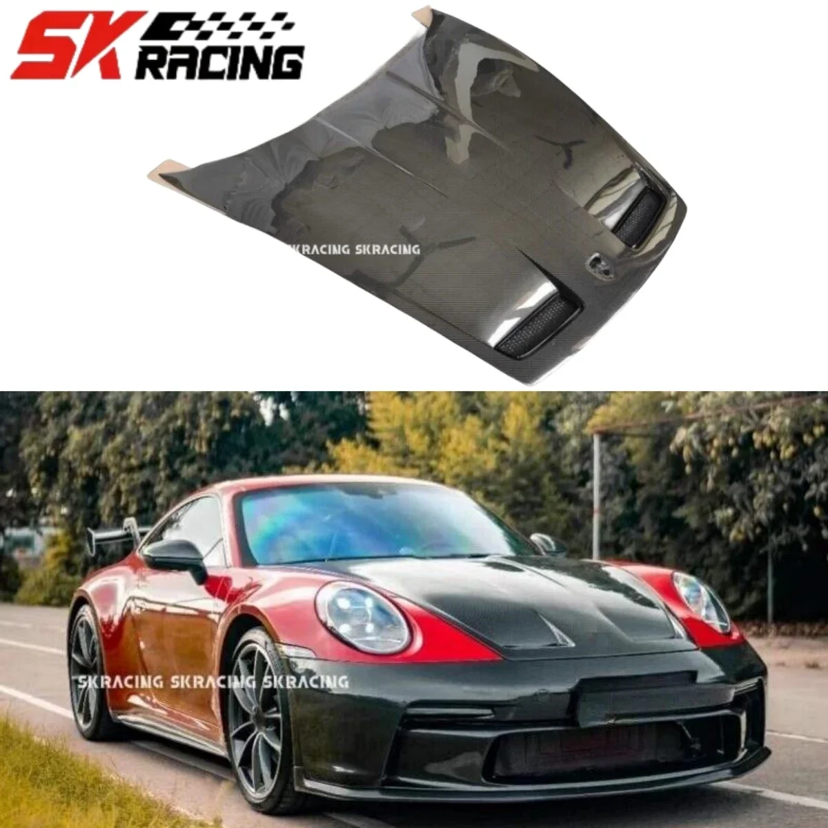 Real Dry Carbon Fiber Hood Panel Engine Bonnet Exterior Bodykits Cover Trims For Porsche Carrera 911 992 Protective Decorative