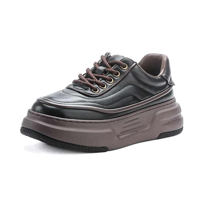 

Кожаные кроссовки на плоской подошве из натуральной вулканизированной платформы 5,5 см, женские весенне-осенние лоферы, модная обувь высокого бренда на шнуровке