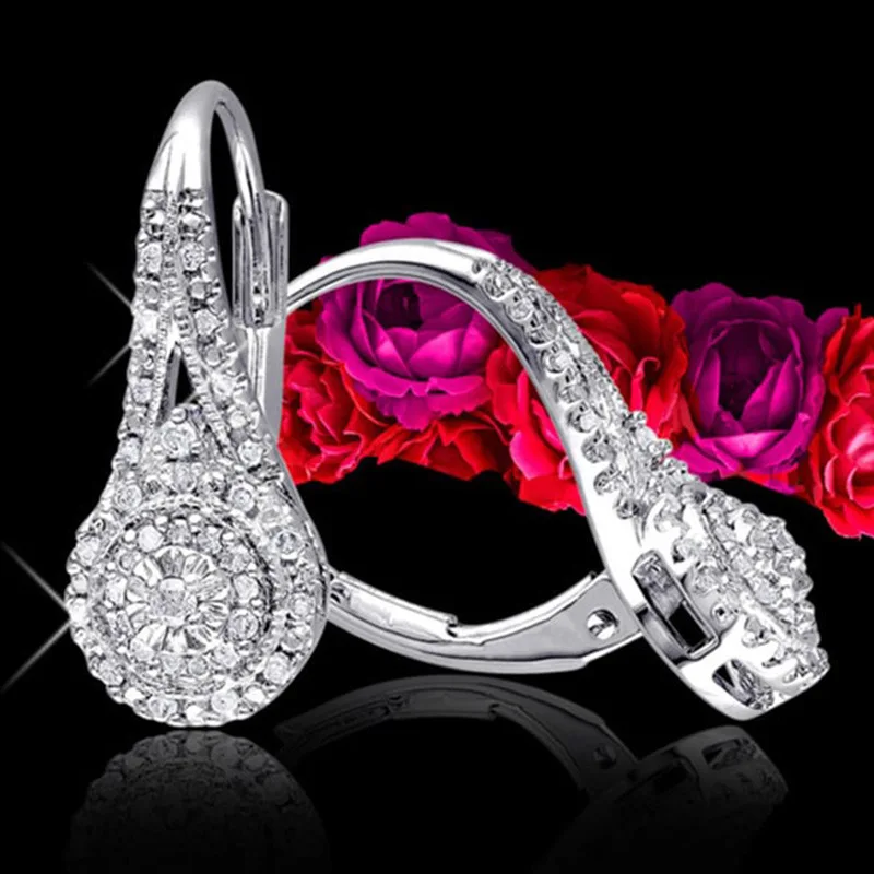 

Huajie Full Bright Zirconia Water Drop Rings for Women Elegant Wedding Banquet Dazzling Ear Accessories Gift