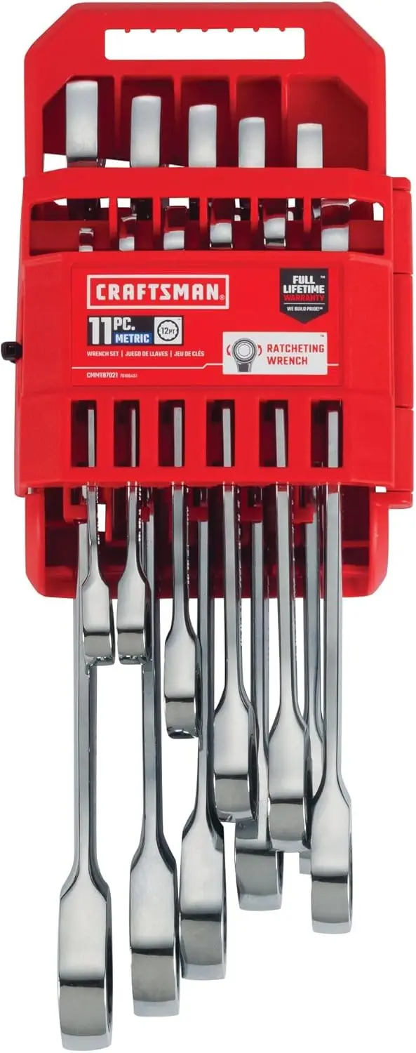 11-Piece Metric Ratcheting Wrench Set, Professional Tool Kit for Automotive and DIY Projects
