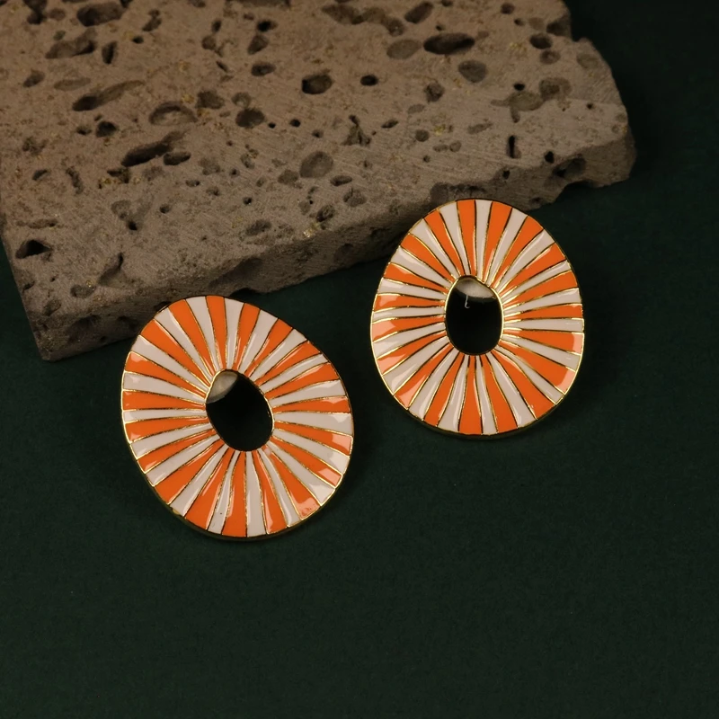 Geometric Stripes Enamel Stud Earrings Splicing Brincos For Women\'s Accessories