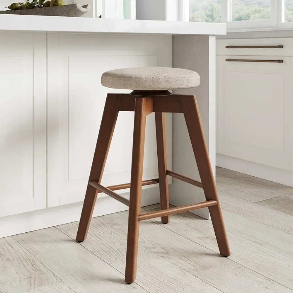 Bar stool backless kitchen countertop height bar stool, solid wood, with 360 degree swivel seat antique coffee/natural wheat