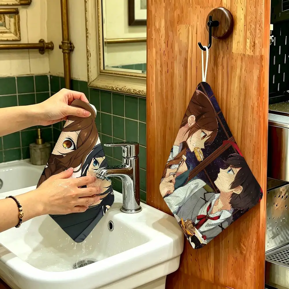 

Horimiya Anime Polyester Cotton Hanging Kitchen Towel, Skin Friendly Hand Wiping Towel For Hotel Cafe Household