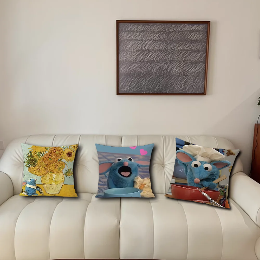 Cartoon T-Tutter Cute House meme Blue Mouse cushion For Bedroom Car Coffee Shop Room and Living Room Sofa Decorative PillowCover