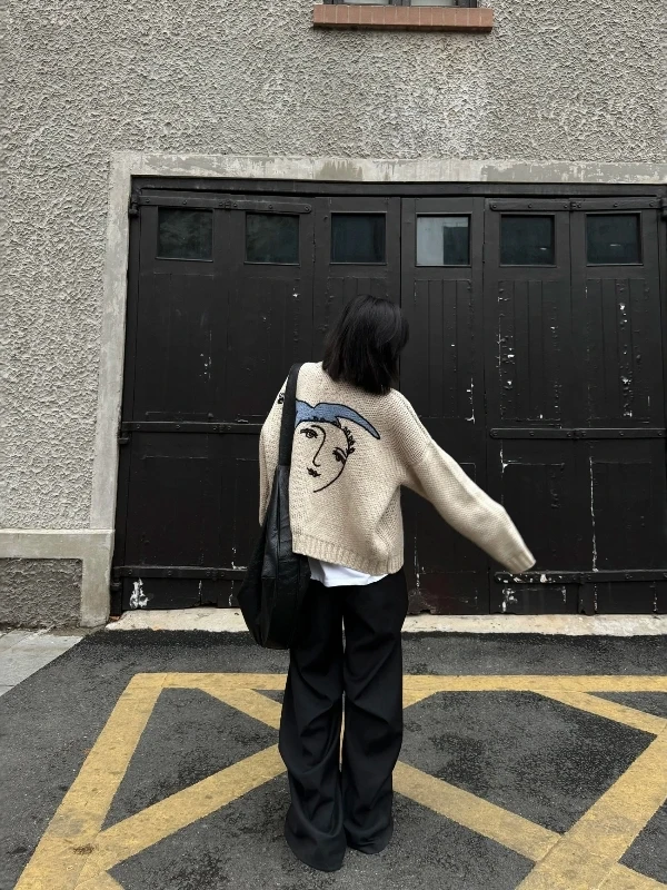 

Льняной вязаный кардиган Polar Fce, смешанный круглый свитер Ne Lazy Sle, пальто для мужчин и женщин, осень-зима, повседневное модное пальто