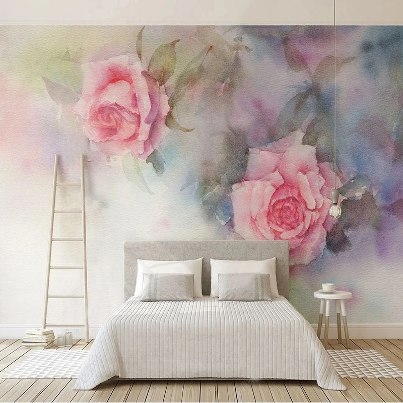 

Photo Wallpaper 3D Watercolor Hand Painted Pink Rose Flower Murals Living Room TV Sofa Backdrop Romantic Home Decor Papier Peint