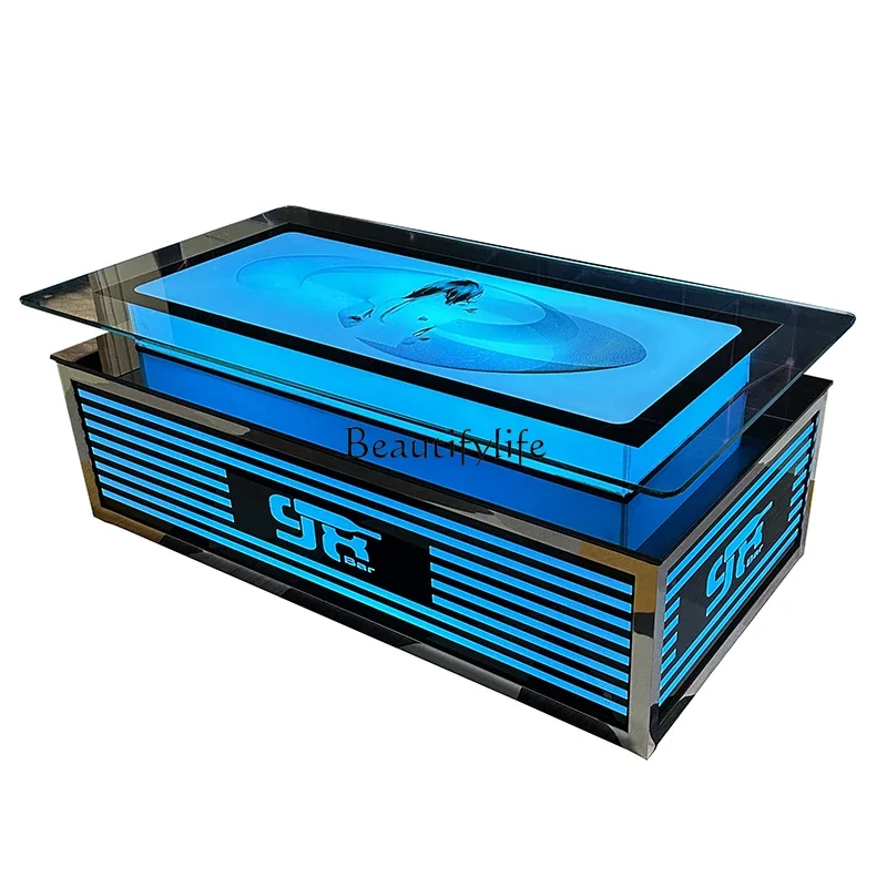 

ls 04KTV coffee table seven-color lighting high-end European club wine bar counter tempered glass stainless steel simple