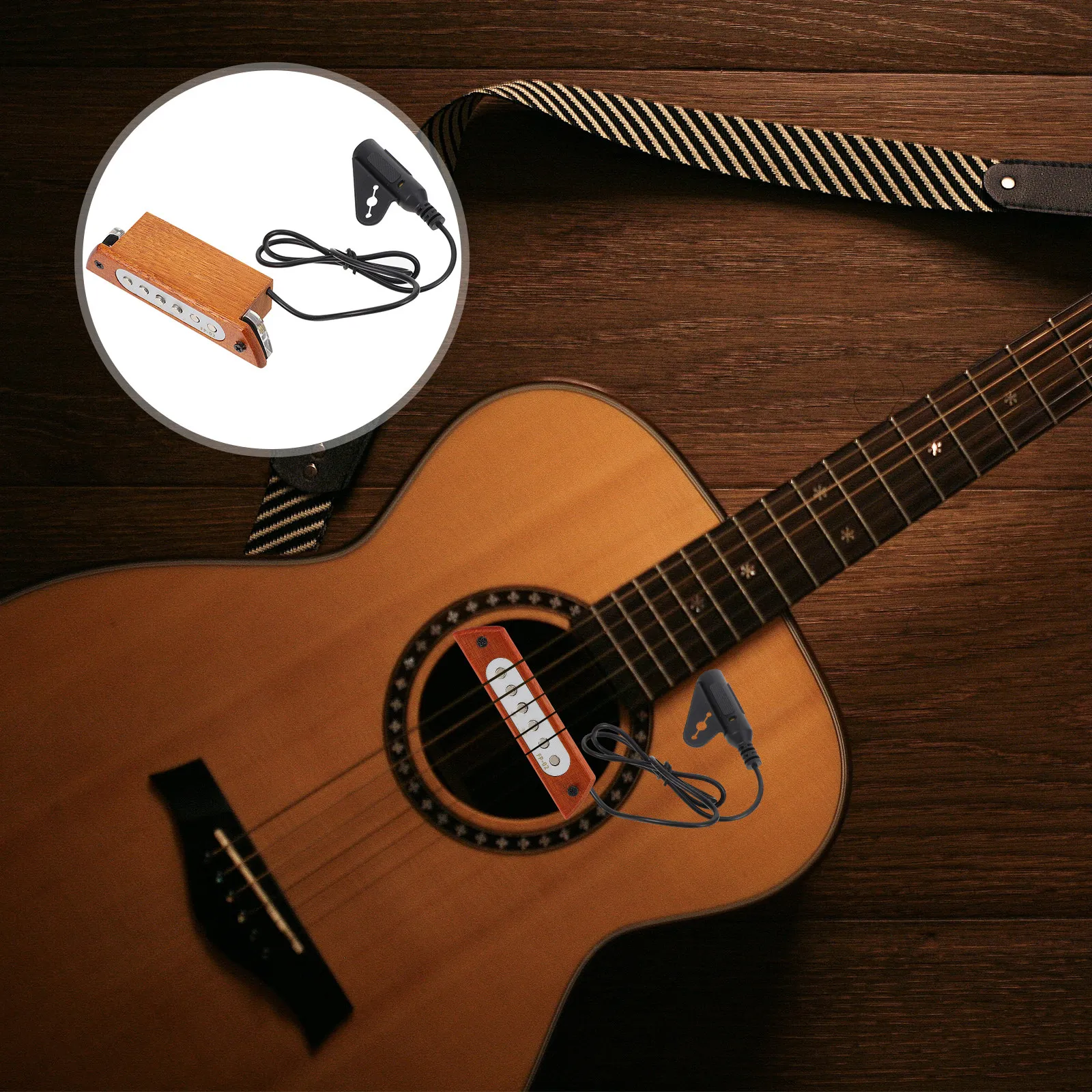 

1Pcs Acoustic Guitar Pickup Dark Wood Multi-Function Easy Install Clear Sound Control Feedback-Free Guitar Sound Hole Pickup