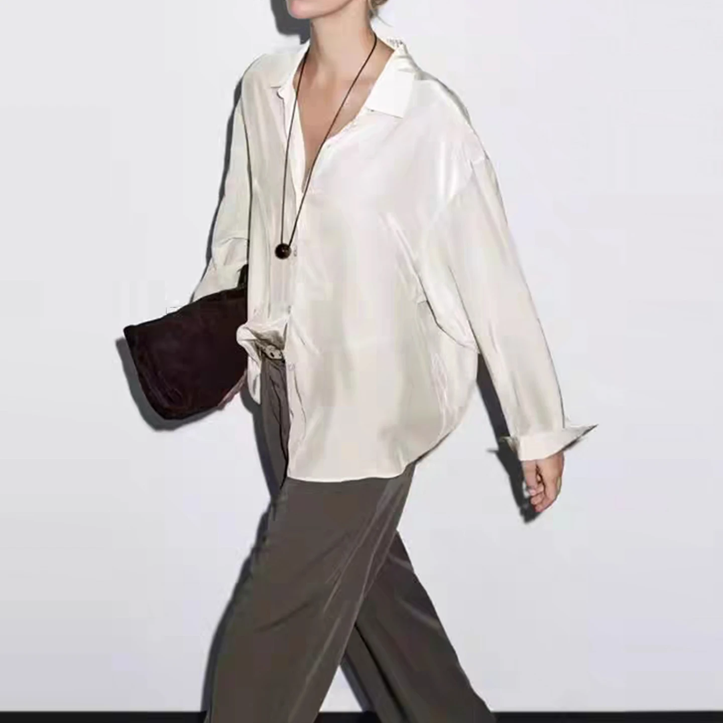 تخفيف Sle طويل Sve irt المرأة Ele ثنى طوق مكتب Faion Z العلامة التجارية الخريف جديد وصول السيدات irt