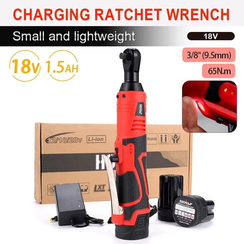 18V Cordless Electric Impact Wrench Rechargeable Screwdriver 3/8 Inch Right Angle Ratchet Wrenches Power Tool With Battery