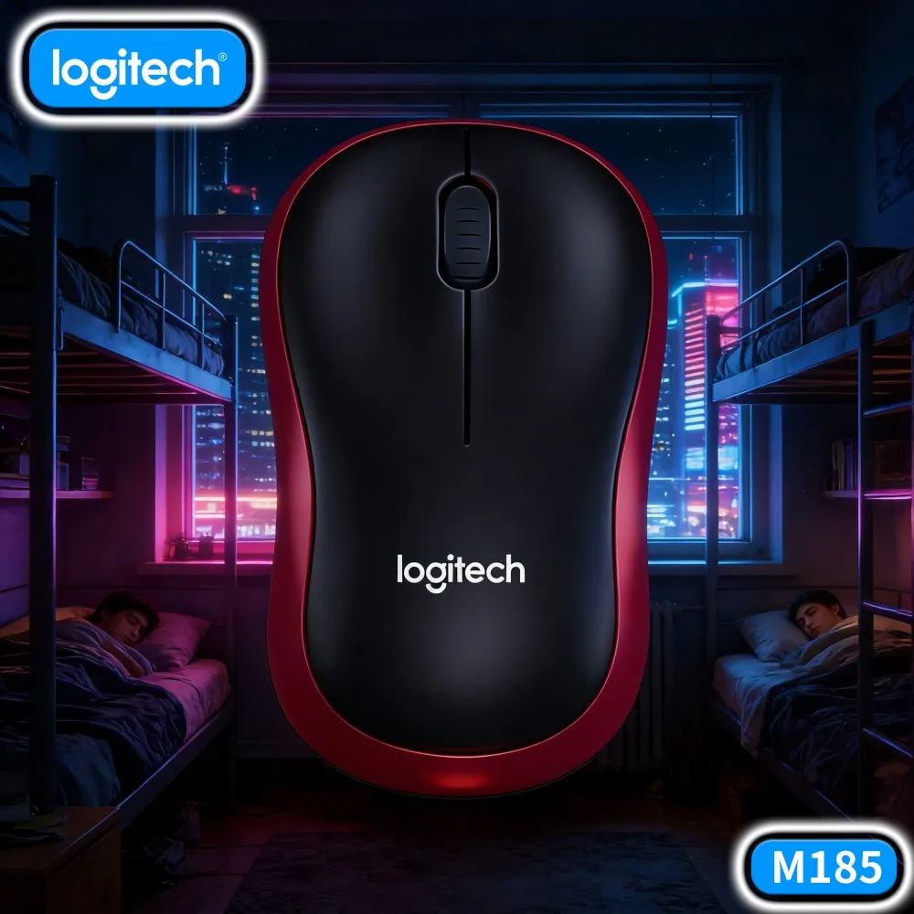 Logitech M185 Ergonomic Office Wireless Mouse Ambidextrous Design 10M Range 12-Month Battery Nano Receiver Multi-System