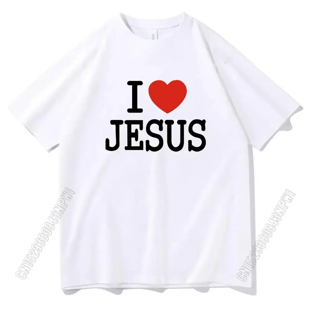 I Love Jesus Oversize Font Print T-Shirt Couples Korean Trend Shrink Proof Female T Shirt Men Women Harajuku Tshirt