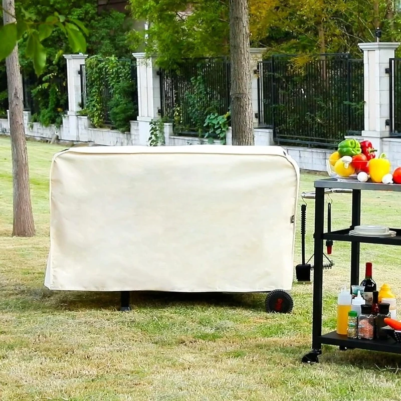 Outdoor Dining Cart Cover For Three-Shelf Movable Dining Cart Prep Table, Heavy Duty Waterproof Cover For Dining Cart, Beige