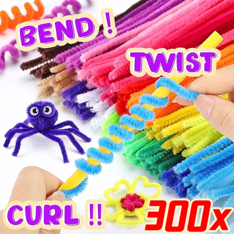 100/300 Stuks Kleurrijke Pluche Stok Creatieve Draaiende Bar Chenille Stengels Pijpreinigers Diy Klatergoud Staaf Bedraad Kinderen Educatief speelgoed