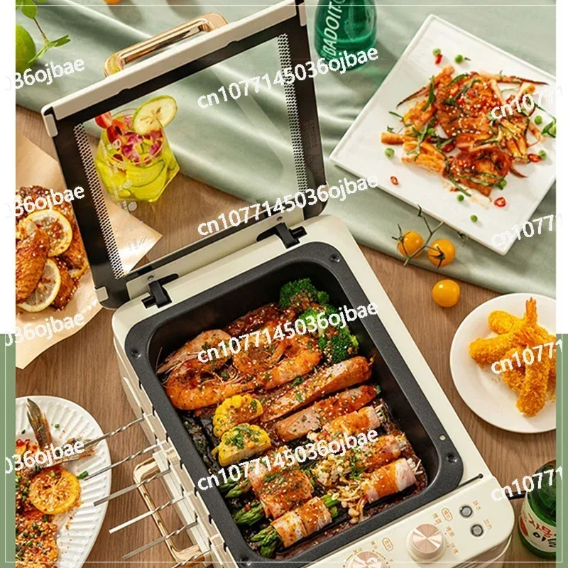 Multi Functional Smoke-free Electric Grill, Electric Baking Tray, Fully Automatic Rotating Barbecue Pot, Integrated Pot