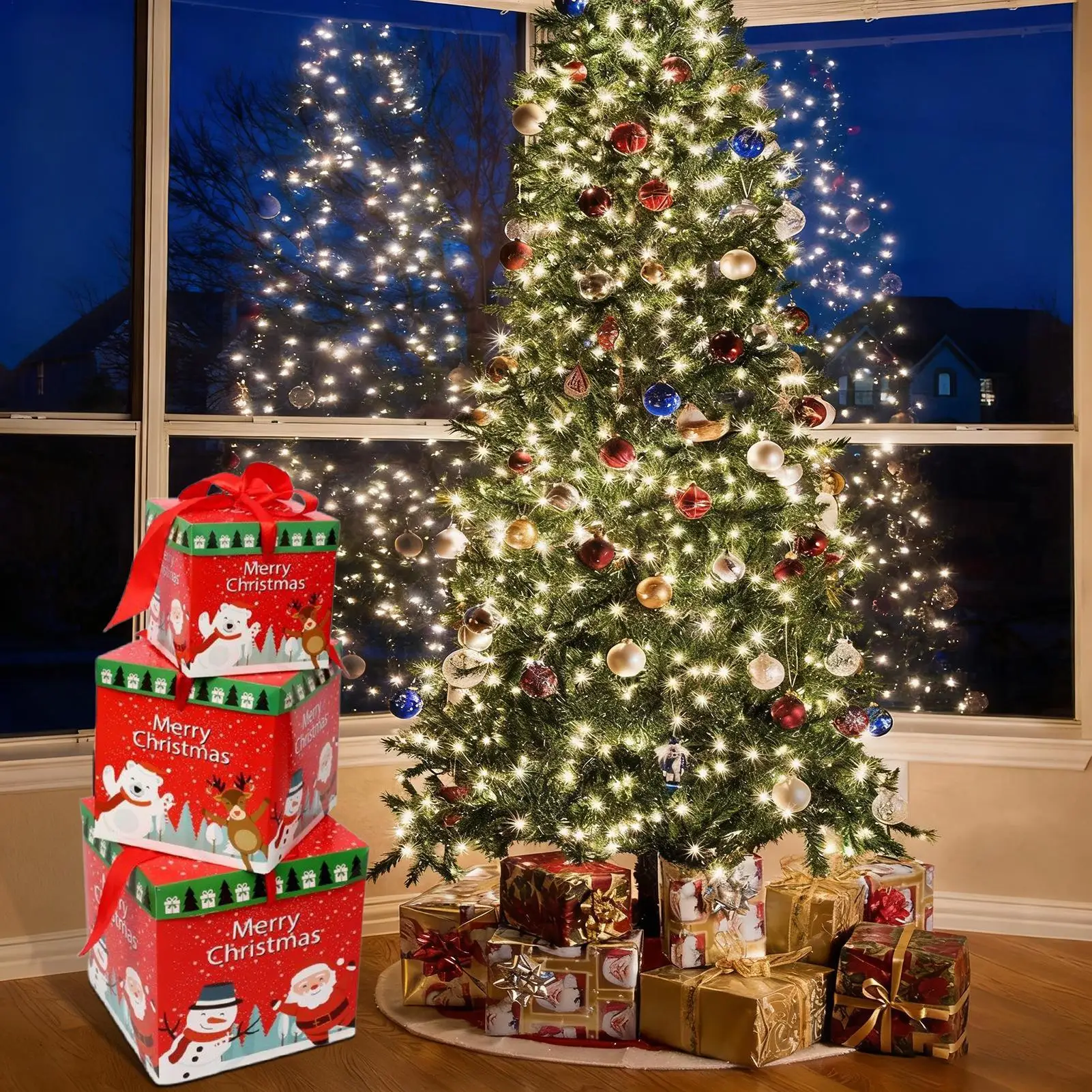 Christmas Boxes Stackable Storage Scene Prop With Bow Christmas Nesting Empty Boxes For Bedroom Dining Room Living Room Yard