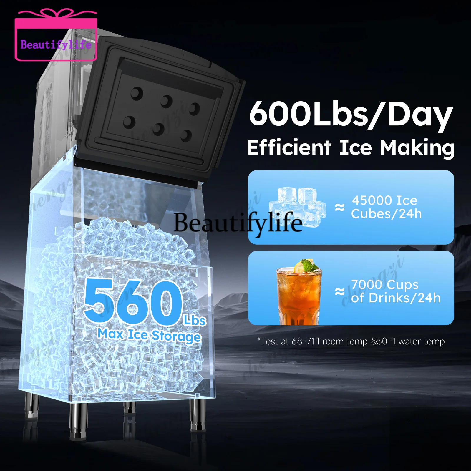 

A55 Listed 600LBS/24H Commercial Ice Machine,560LBS Large Capacity Industrial Ice Maker Self-Cleaning & Timing ,Stainless St