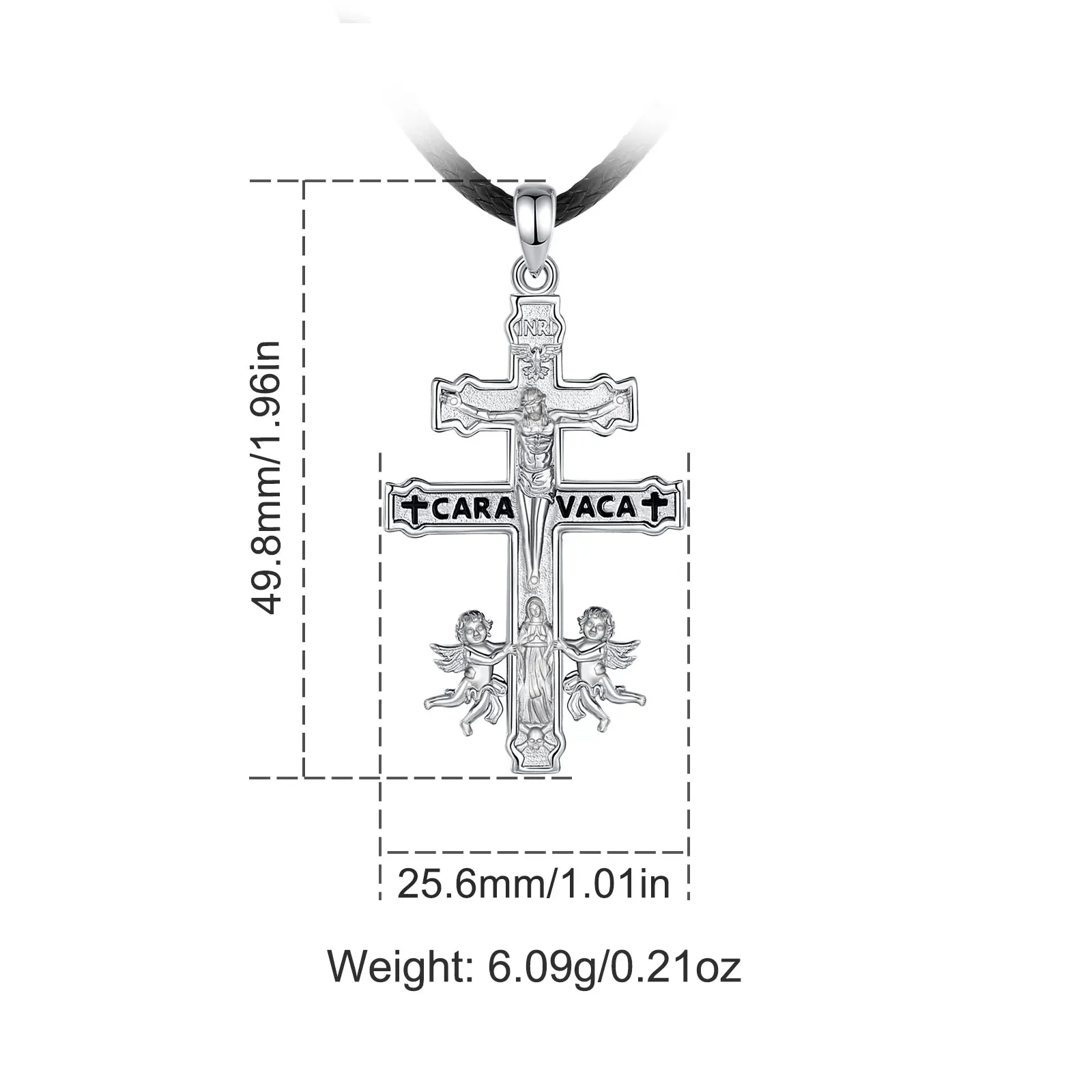 Eudora 925 Sterling Silver Caravaca Cross Necklace Jesus Virgin Mary Angel Pendant Christian Amulet Jewelry Gift for Men Women