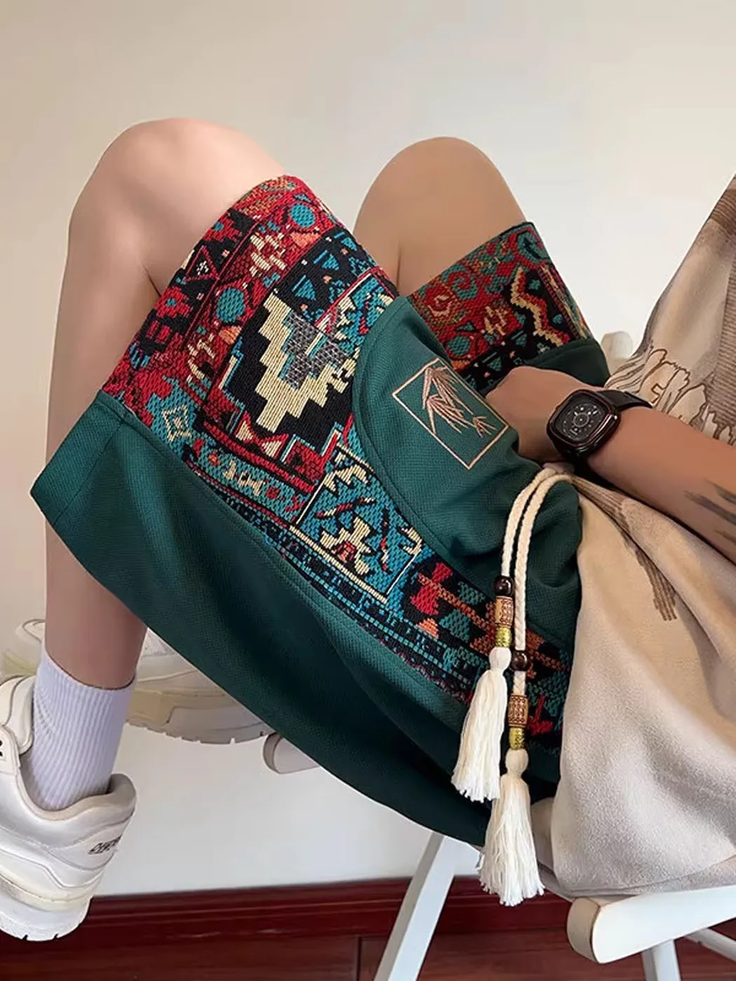 

New Chinese Sle Knitted Sports orts Men's Summer Loose Casual Cool Feeling Breathable Beach Five-Quarter Length Pants