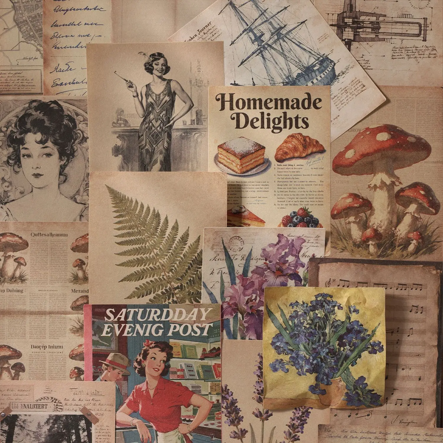 Vintage Plant Butterfly Character Border Landscape Material Package Creative DIY Junk Journal Collage Scrapbooking Stationery