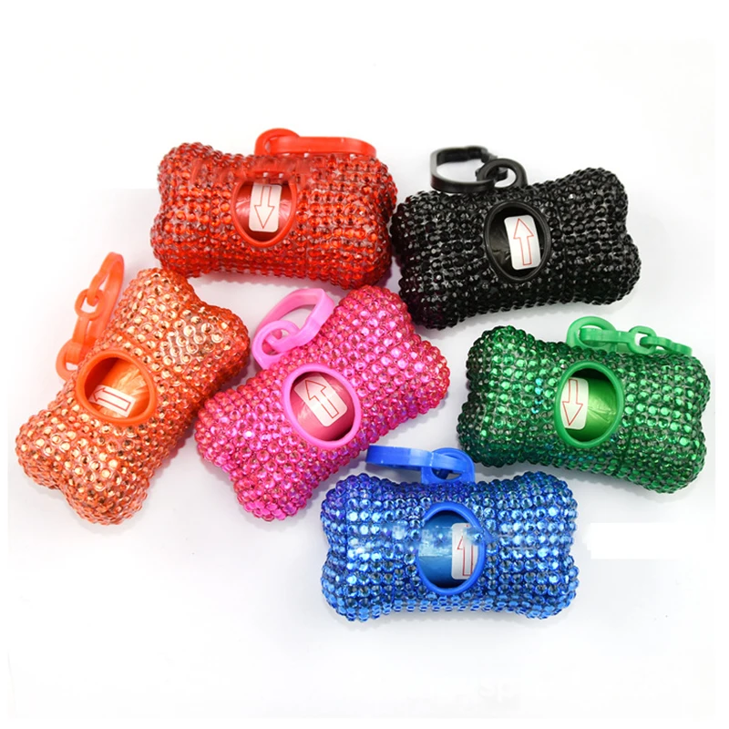 Mini Rhinestone Pet Garbage Bag Dispenser Dog Poop Garbage Stand Portable Cat Poop Storage Box Animals Articles Dog supplies