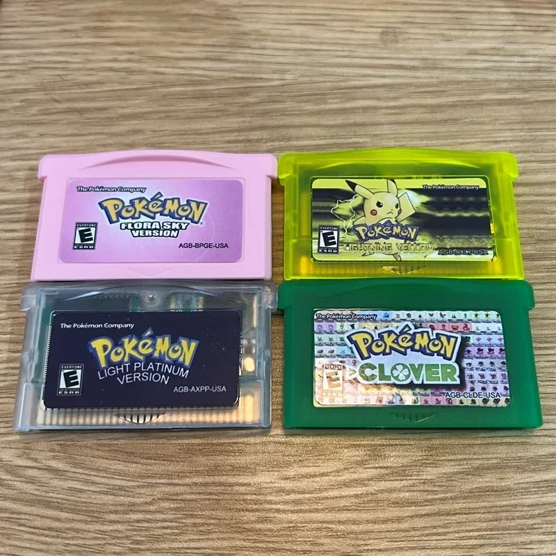 GBA Video Game Cartucho Console, Pokemon Luz, Iluminação Platinum, Amarelo Flora, Trevo do céu, Alta Qualidade Shell, 32 Bit