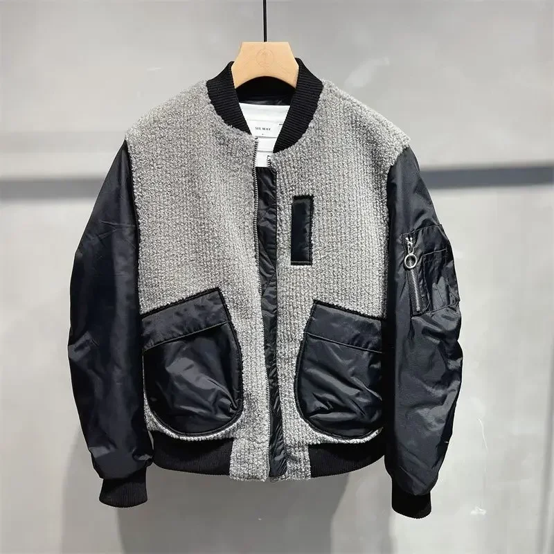 

Куртка мужская зимняя утепленная, бейсбольная форма с бархатной подкладкой из ягненка, свободная пилотная куртка на молнии, с длинными рукавами и карманами