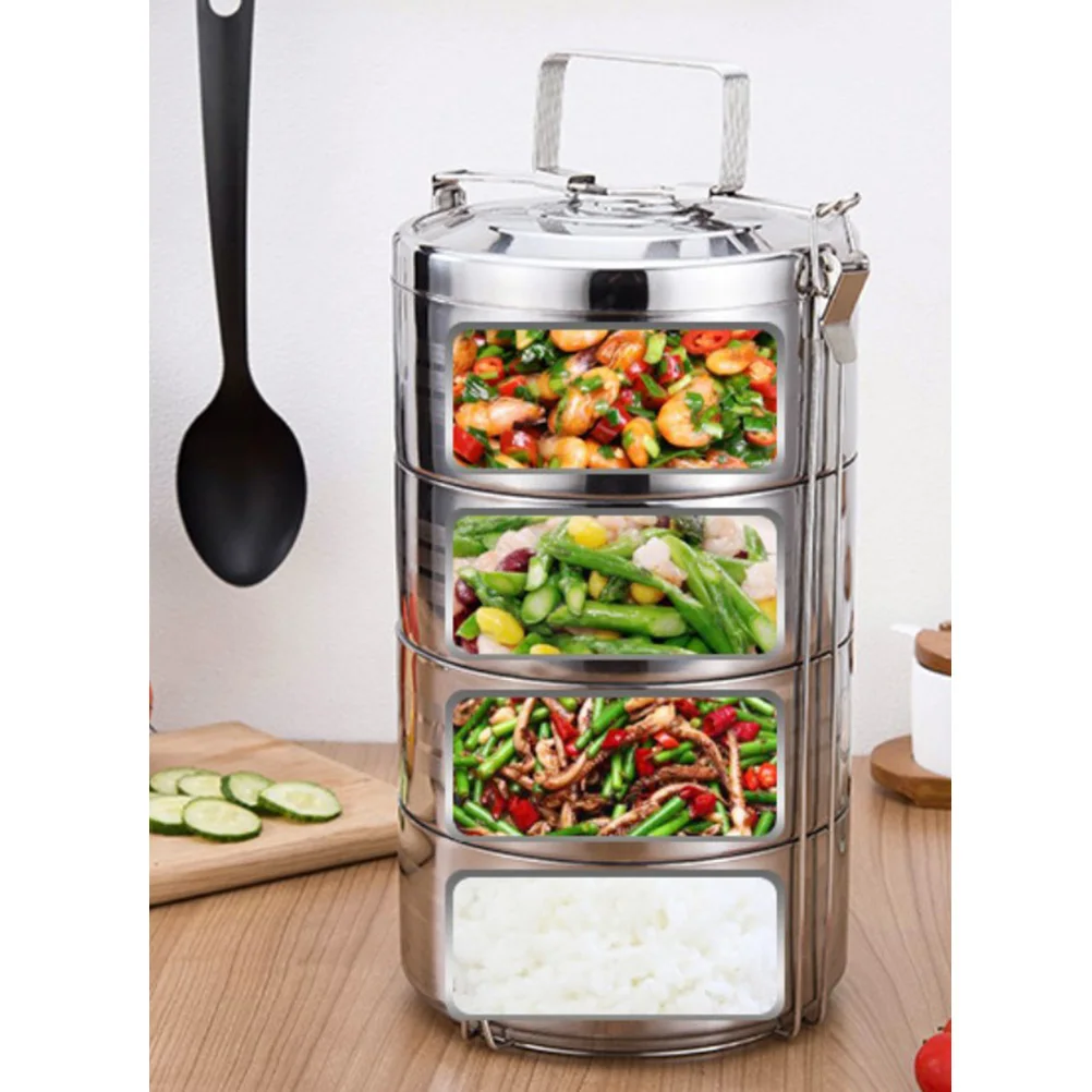 

Stainless Steel Insulated Lunch Box 4-tier Portable Food Container for Picnic School Office (18cm)