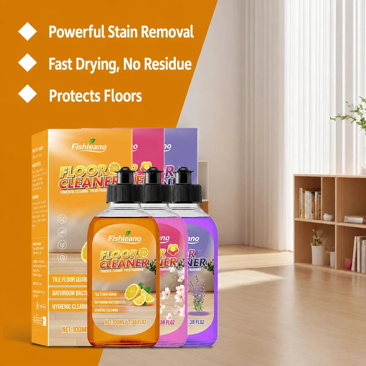 Floor Cleaner Liquid 100ml Multi‑Scent Floor Cleaning Solution Powerful Stain Remover for Wood Tile Floors, Quick‑Dry No Residue