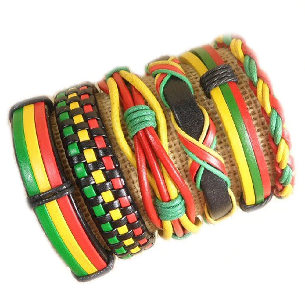 6Pcs/ Set Braided Wrap Leather Bracelets for Men Charm Ethnic Tribal Adjustable Bracelet Leather Weave Wristbands Jewelry-S02