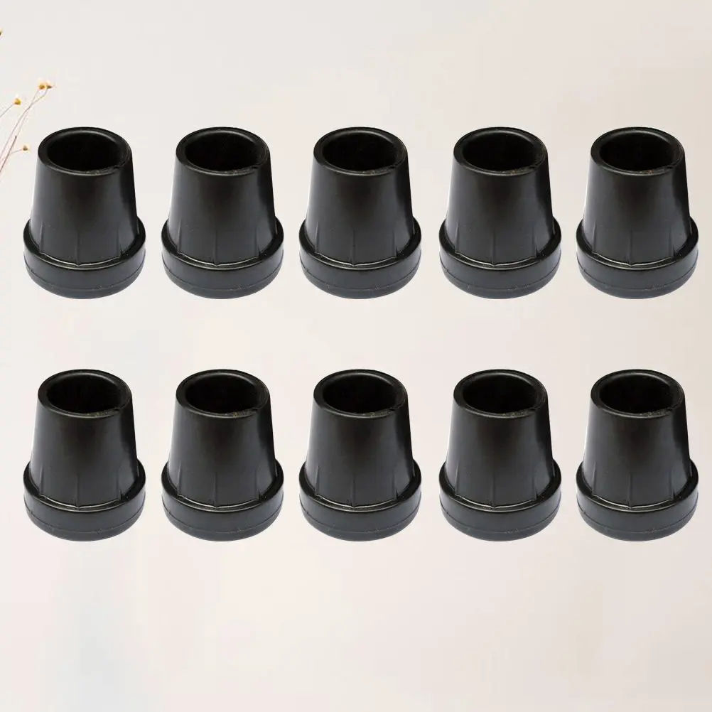 10Pcs Walking Cane Tip Protectors Anti Skid Leg Trekking Poles Circle Design Maximized Surface Contact Black