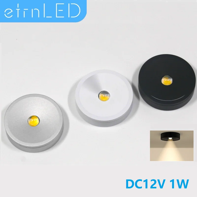 etrnLED 1W 12V Dimmable Spotlights Indoor Mini Focus Led Round Surface Mounted Ceiling Spots Lamp Showcase Cupboard Cabinet Home