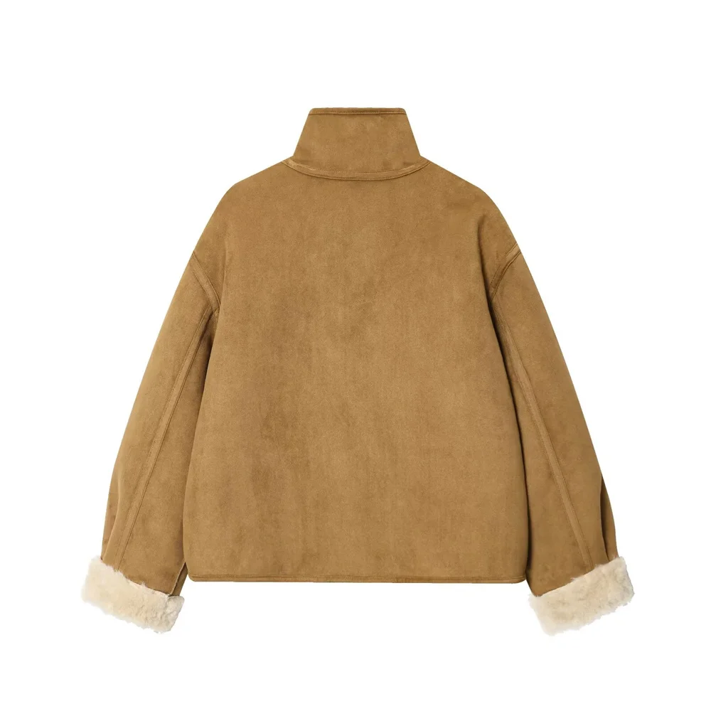 الخريف الملابس النسائية الجديدة التصميم الفرنسي عارضة الوقوف طوق بأكمام طويلة واحدة الصدر الوجهين سترة سترة سترة #2