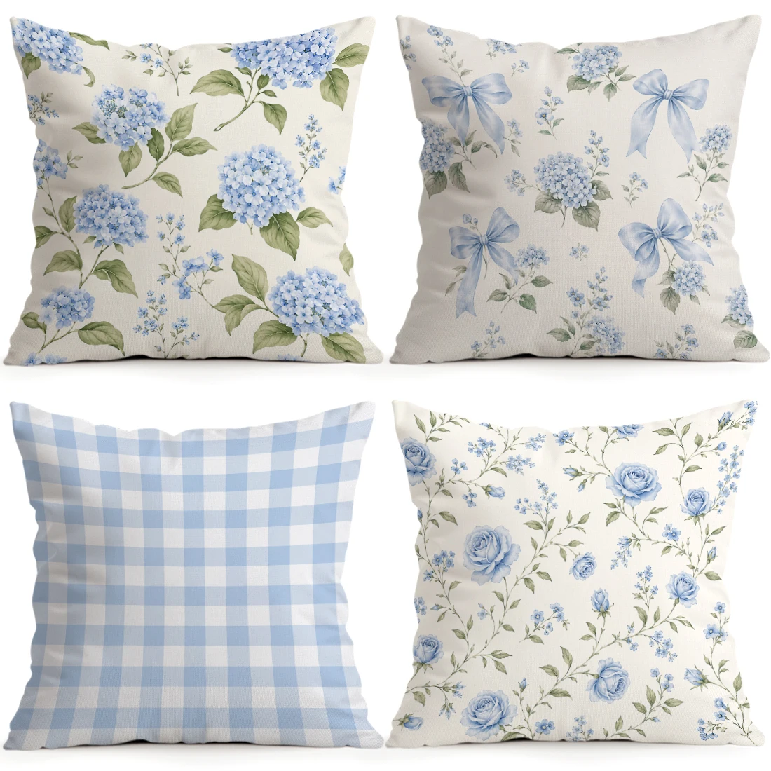 Blue Hydrangea Rose Pillowcase Printed Polyester 40/45/50cm Throw Pillowcover Decorative Sofa Cushion Pillowslip Home Decor