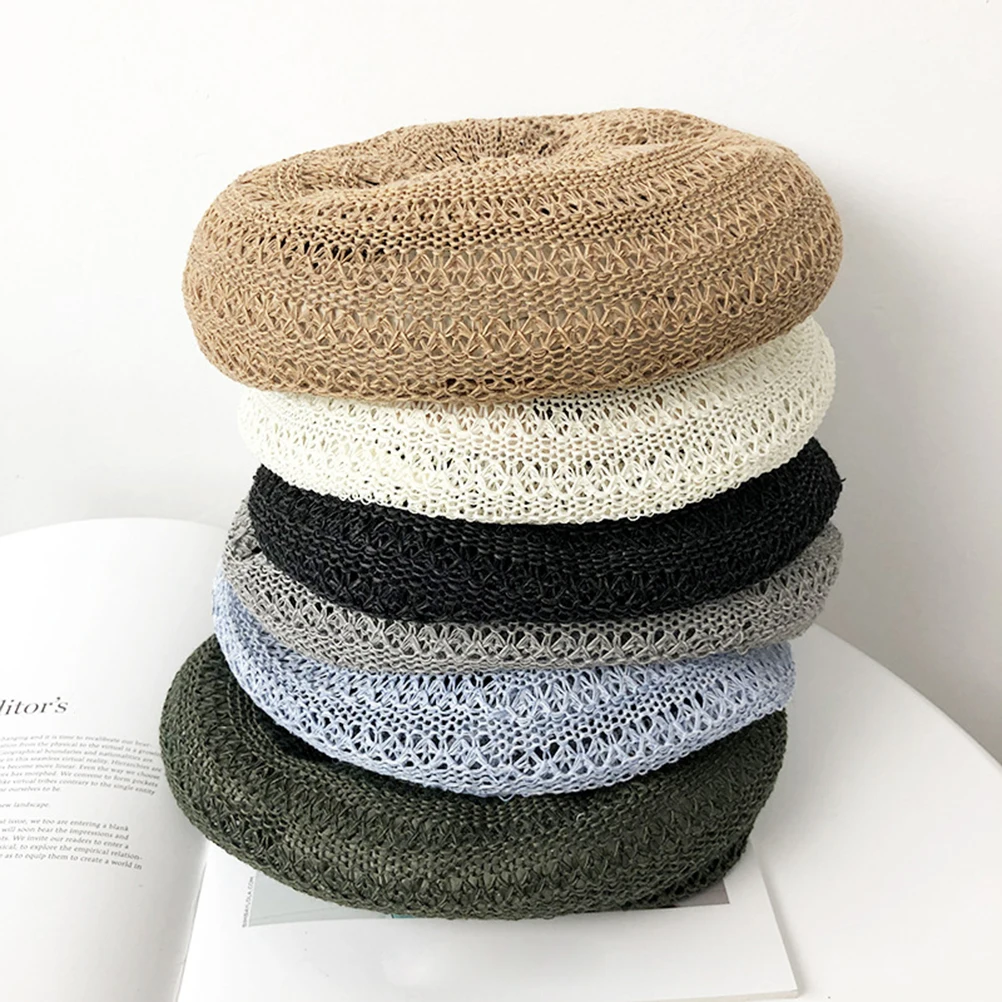 

Straw Beret Women Travel Spring Travel Hat Summer Khaki Child Caps Comfort Cotton Linen Material Woven Headdress