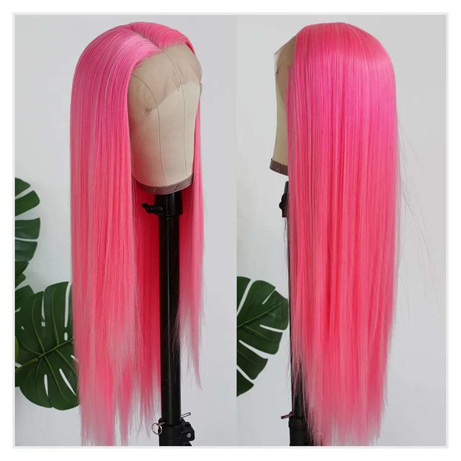 Hot Pink Wig Straight Human Hair Wig Brazilian Raw 13X6 Hd Lace Frontal Wig 613 Blonde Lace Front Wigs For Women 200 250 Density image 4