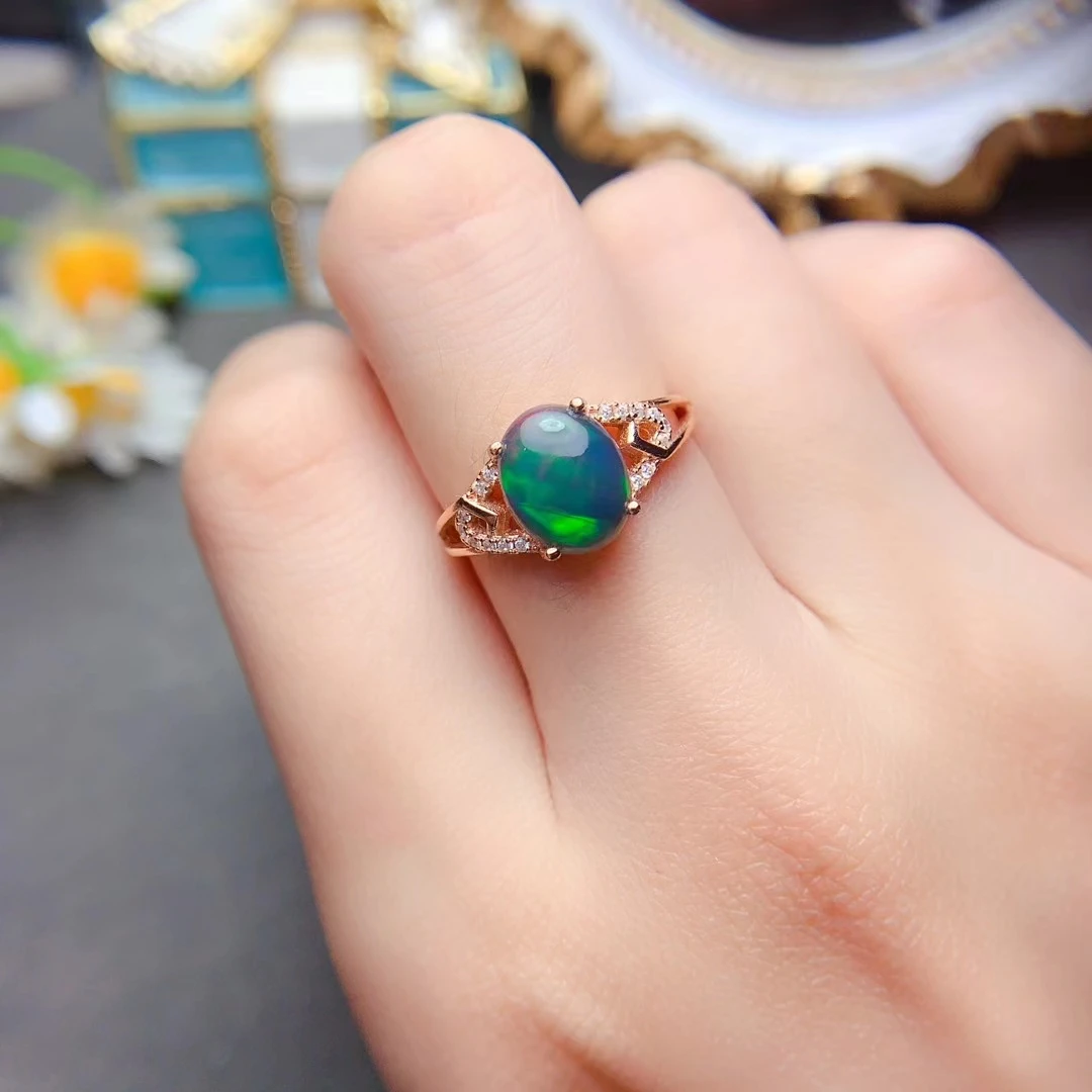 

8mm*10mm Black Opal Ring 2ct Dyed Natural Opal Jewelry with Gold Plating Solid 925 Silver Gemstone Ring for Daily Wear