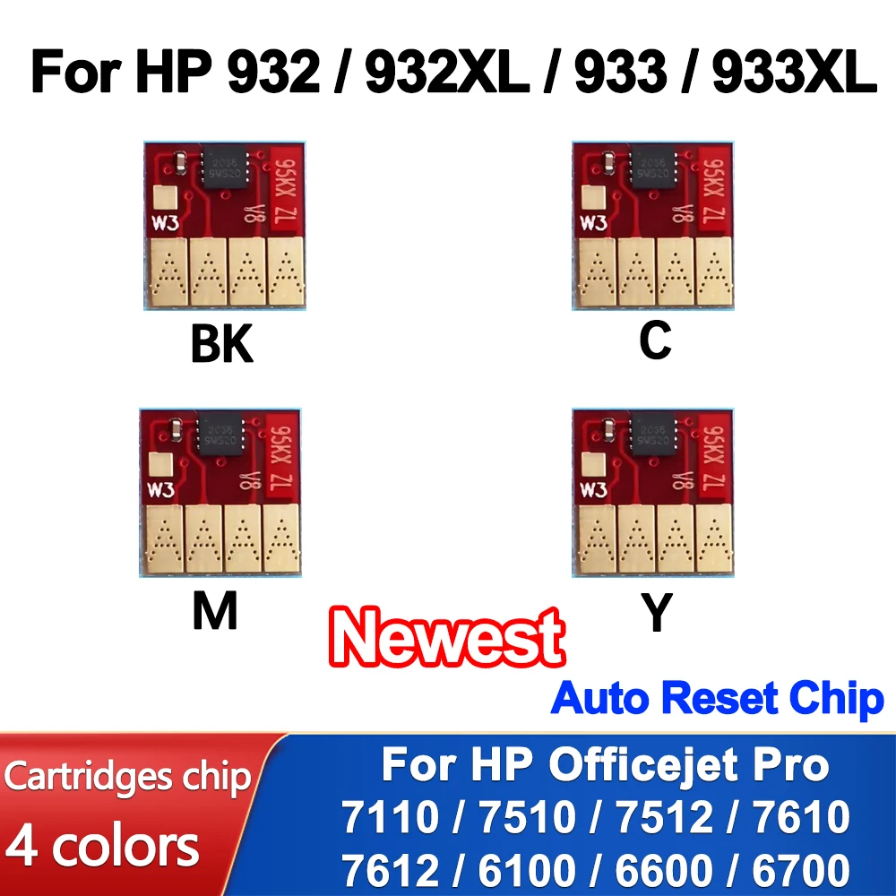 

4 Colors For HP 932 933 932XL 933XL Ink cartridge Chip ARC For HP Officejet 7110 7510 7512 7610 7612 6100 Printer Reset Chip