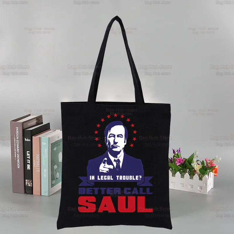 Better Call Saul Black Print Reusable Shopping Bag Women Canvas TV Series Breaking Tote Bags Eco Bag Shopper Shoulder Bags