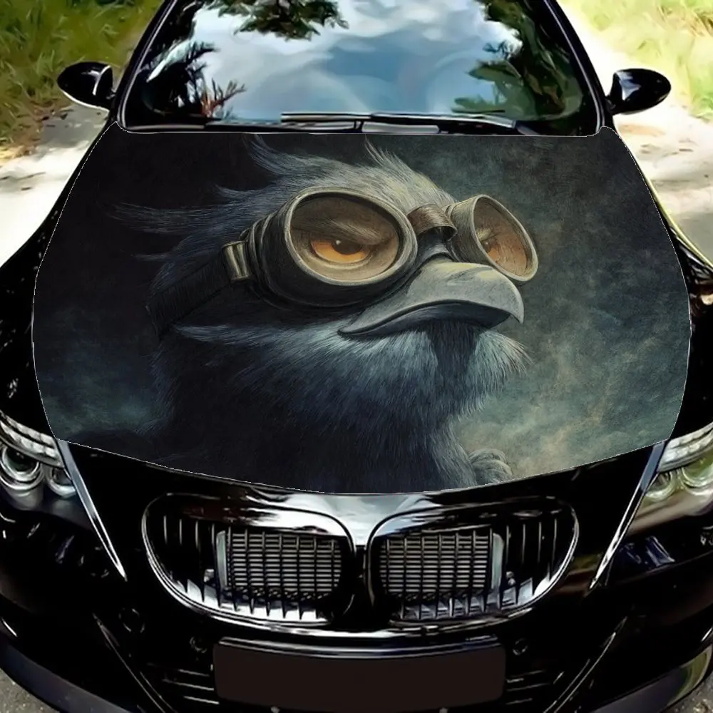 Bird with Goggles Car Vinyl Wraps - Suitable For Most Engine Hood,Bubble-free Design,Waterproof,Cleanable And Convenient Durable
