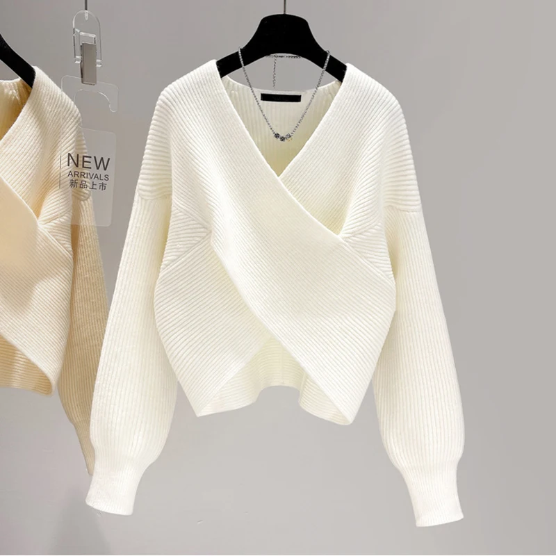 

Autumn Winter Woman Clothes Knitwear Fashion Short Style Off Shoulder Knitted Tops Korean Slash Neck Long Sleeve Warm Pullovers