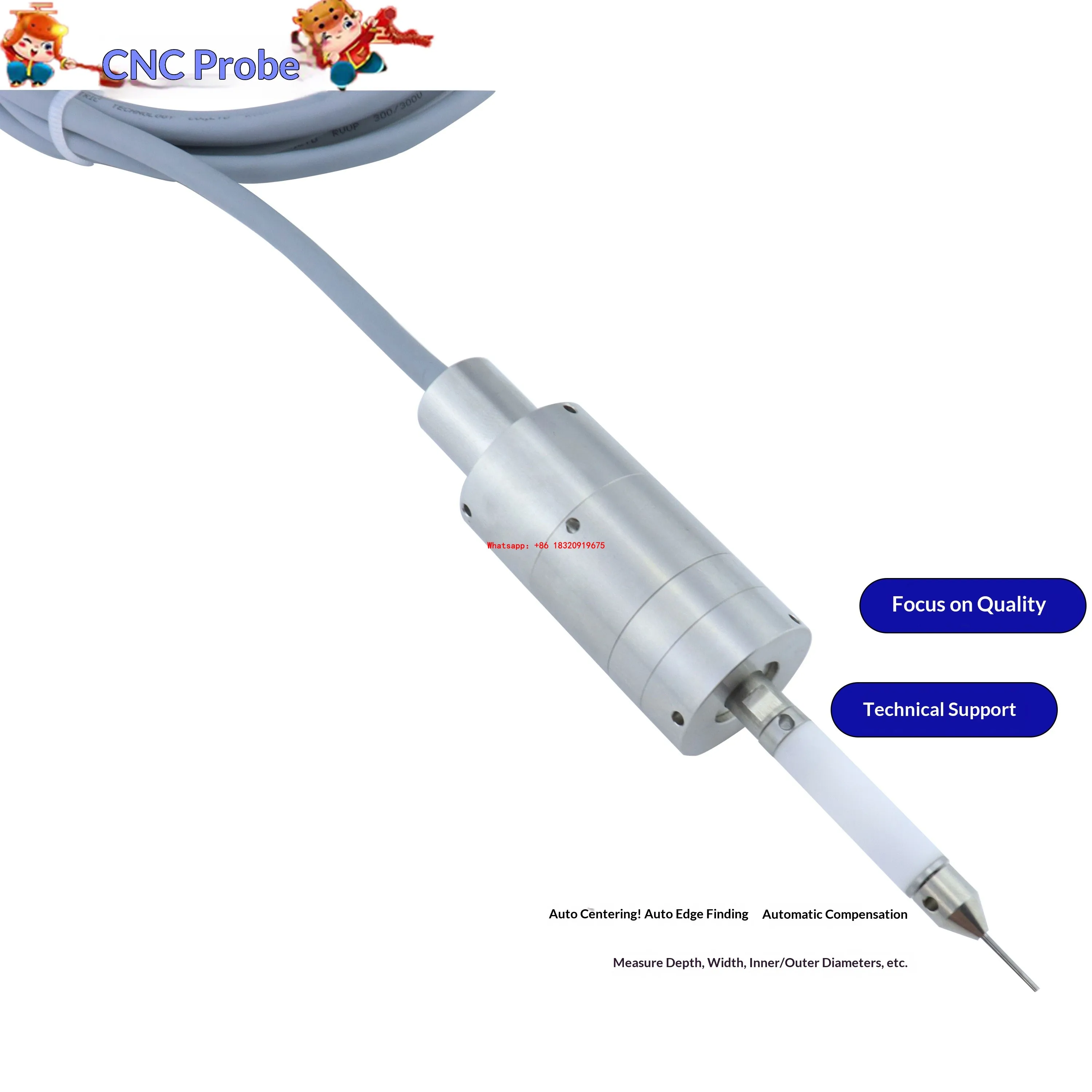 Cyclmotion CNC Wired probe with automatic centering and compensation edge finder, needle sensor probe, 2D/3D online detection