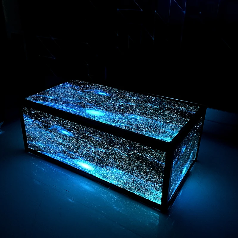 custom.Fashionable Starry Design Commercial Bar Led Table Customized Size Metal Tempered Glass Durable Nightclub Illuminated