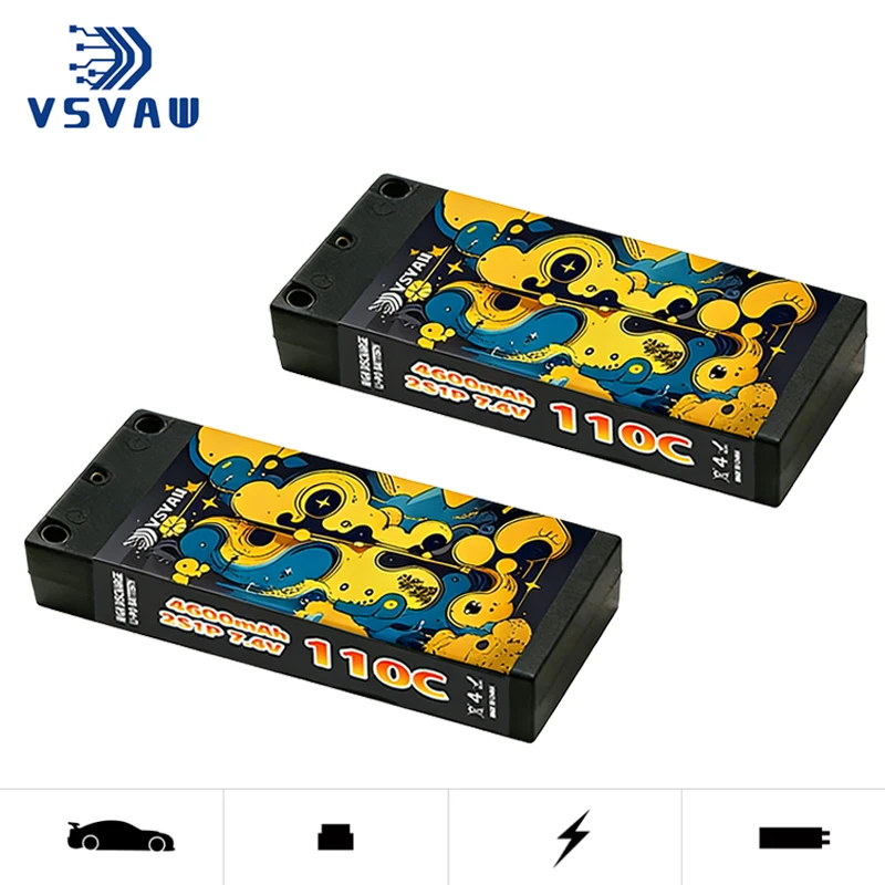 VSVAW 4600mAh 2S 7.4V 110C/220C Low Profile Hardcase Shorty LiPo Battery 5.0mm Bullet XT60 T EC3 Plug For Racing RC Car Boat