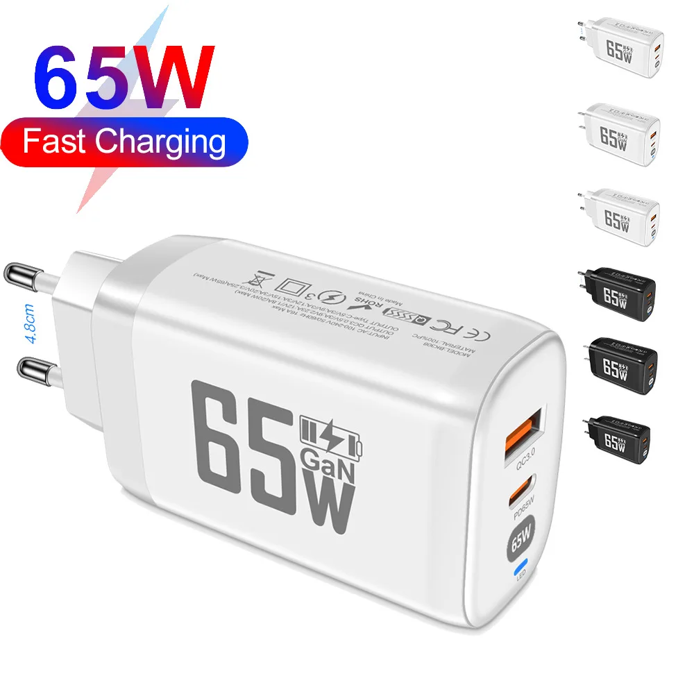 

PD 65W USB C GaN Charger Super Fast Charging QC3.0 Mobile Phone Wall Adapter Korea KR Plug for Xiaomi iPhone 15 MacBook Laptop