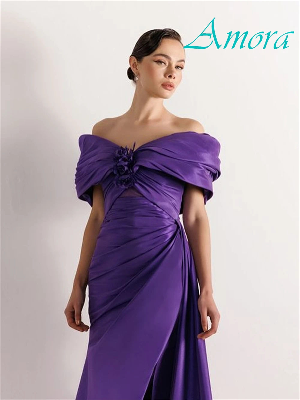 Сексуальное атласное вечернее платье с v-образным вырезом по индивидуальному заказу, простые платья для выпускного вечера с открытыми плечами, изысканные цветы, платья для особых случаев