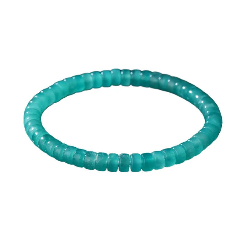 Natural Amazonite Tablet Cut Beaded Bracelet, Flat Slice Gemstone Single Strand Bracelet Calming Reiki Crystal Jewelry for Women
